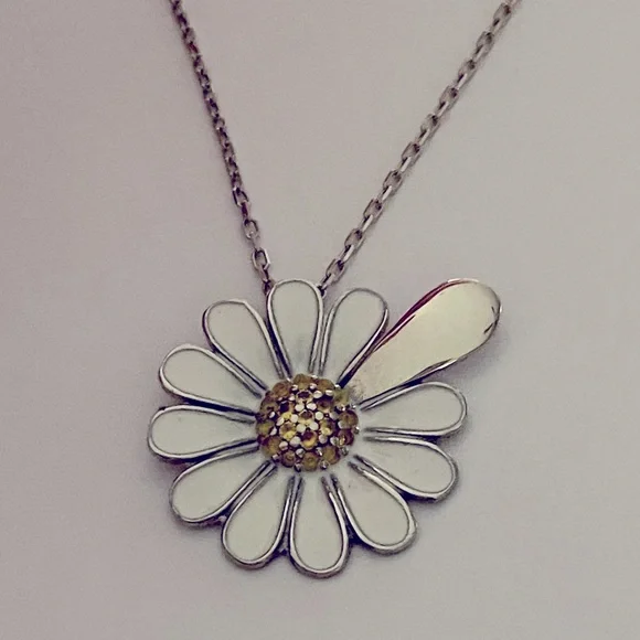 925 Silver daisy cz initial handmade enamel necklace - Picture 1 of 4